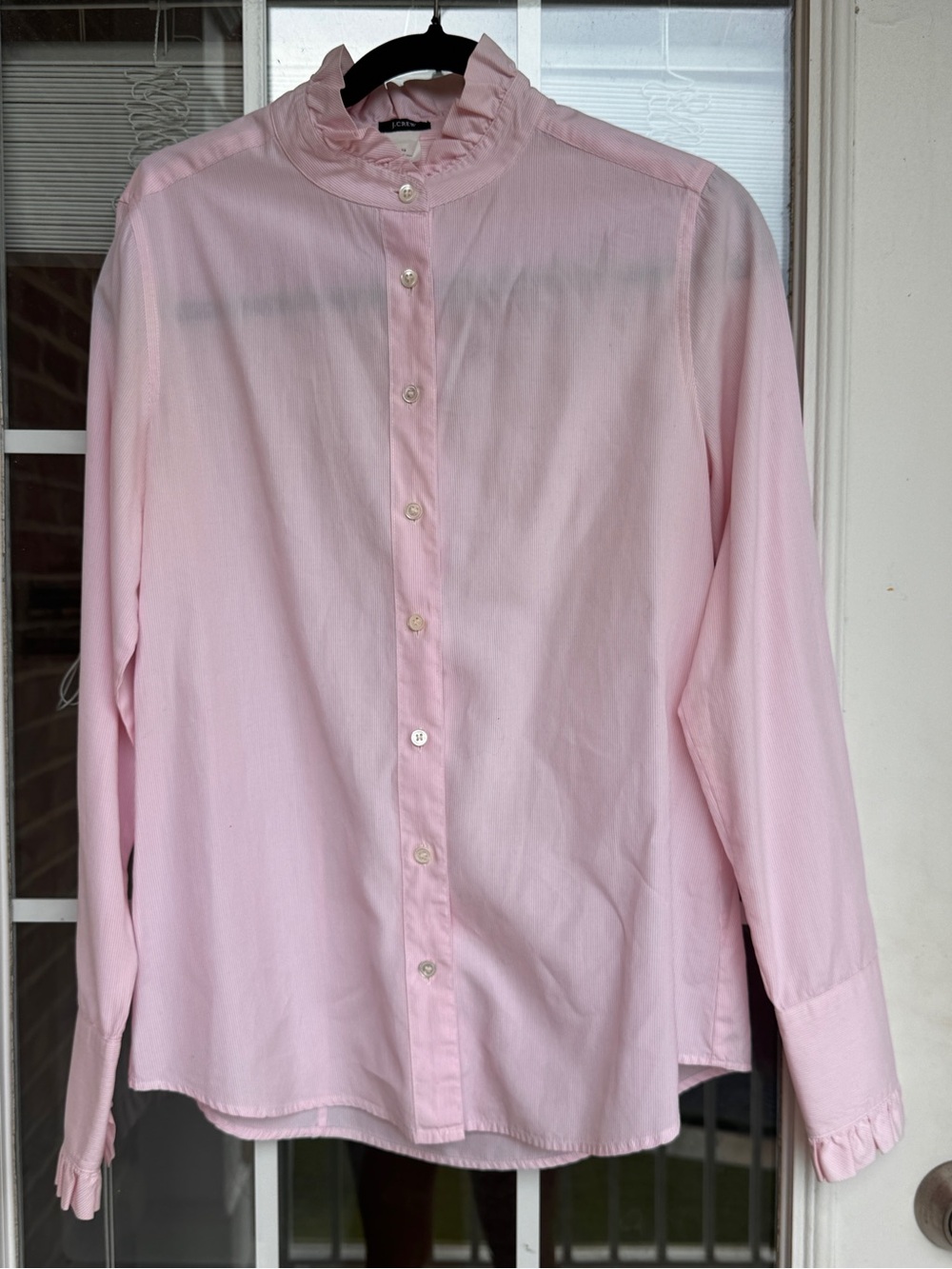 J. Crew Light Pink Ruffle-Neck Button-Down Shirt